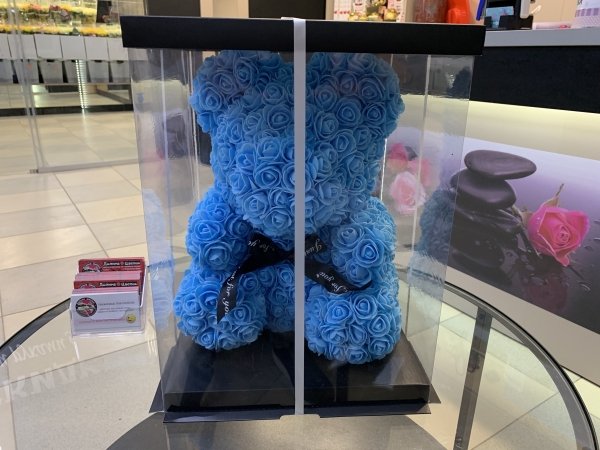 Мишка из роз 40см (голубой).