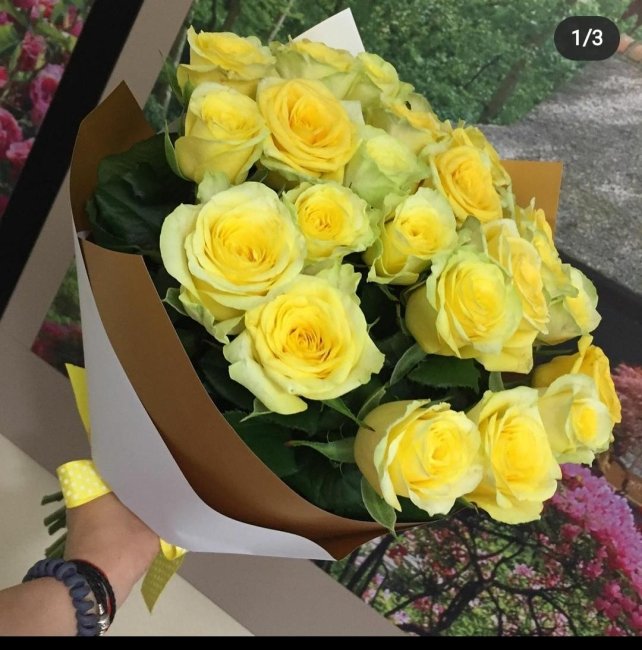 Роза Илиос (желтая). Букет из 35 роз. Высота 40 см